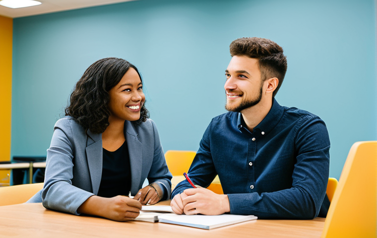 A professional, diverse group of young adults, fully clothed in appropriate, modest casual attire, collaborating with a professional mentor in a bright, modern community center. The mentor, dressed in a business casual outfit, is actively listening and guiding a young woman who is confidently presenting an idea. Other young adults are engaged in discussion, some taking notes, all demonstrating focus and enthusiasm. The scene is well-lit, conveying an atmosphere of empowerment and growth. Safe for work, appropriate content, fully clothed, professional, perfect anatomy, correct proportions, natural pose, well-formed hands, proper finger count, natural body proportions, high quality, professional photography.