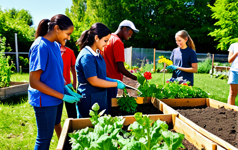 **

"A group of diverse young people, fully clothed in modest, casual attire, volunteering together in a community garden, planting flowers and vegetables. Bright, sunny day. Background: A clean and vibrant park scene. Safe for work, appropriate content, family-friendly, professional photography, perfect anatomy, correct proportions, natural pose, well-formed hands, proper finger count, natural body proportions."

**