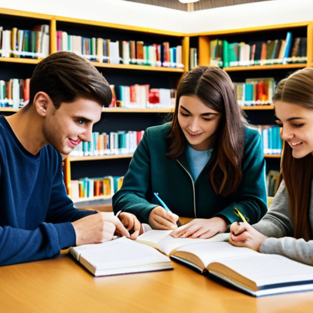 **

"A group of young adults, fully clothed in modest casual wear, gathered around a table studying, books and notes spread out, in a bright and welcoming library setting, safe for work, appropriate content, perfect anatomy, natural pose, family-friendly, professional study environment."

**