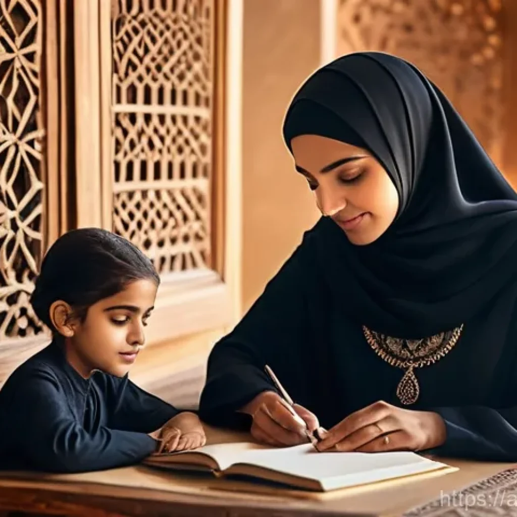 청소년지도사와 청소년 멘토링 사례 연구 - **Prompt: "A serene and heartfelt scene depicting a wise, older Arab woman, wearing a modest abaya a...