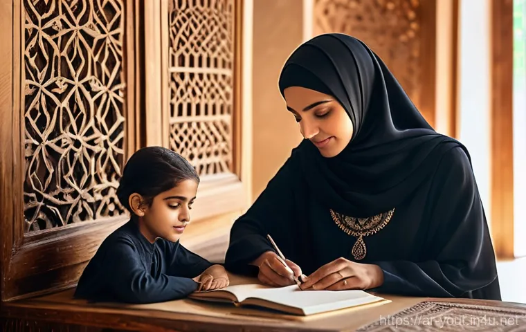 청소년지도사와 청소년 멘토링 사례 연구 - **Prompt: "A serene and heartfelt scene depicting a wise, older Arab woman, wearing a modest abaya a...