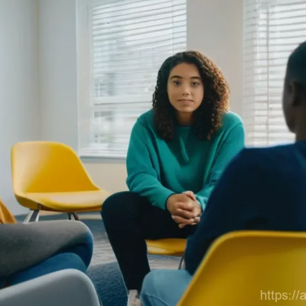 청소년지도사와 청소년 심리학 연관성 - **A compassionate young female mentor actively engaging with a diverse group of teenagers in a cozy,...