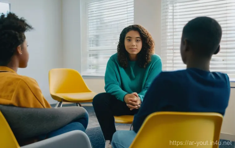 청소년지도사와 청소년 심리학 연관성 - **A compassionate young female mentor actively engaging with a diverse group of teenagers in a cozy,...