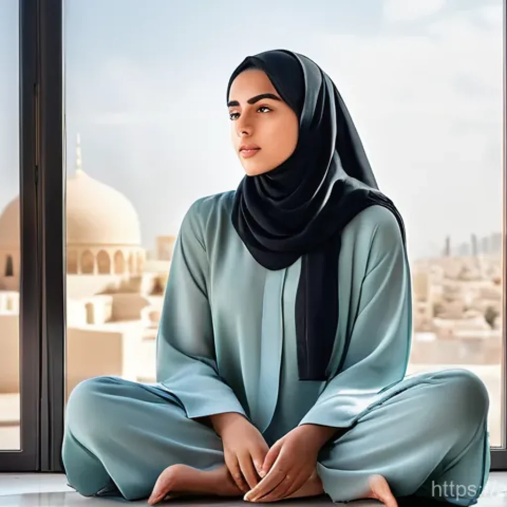 청소년지도사와 청소년 문제 해결 전략 개발 - Digital Reflection and Inner Peace**

**Prompt:** A young Arab woman, in her early 20s, sits thought...