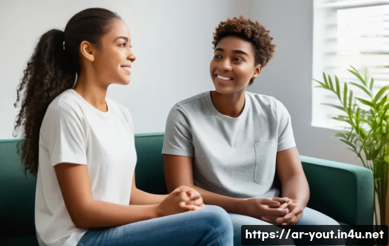 청소년지도사 윤리와 직업의식 - A warm, inviting scene featuring a female youth counselor, dressed in professional yet approachable ...