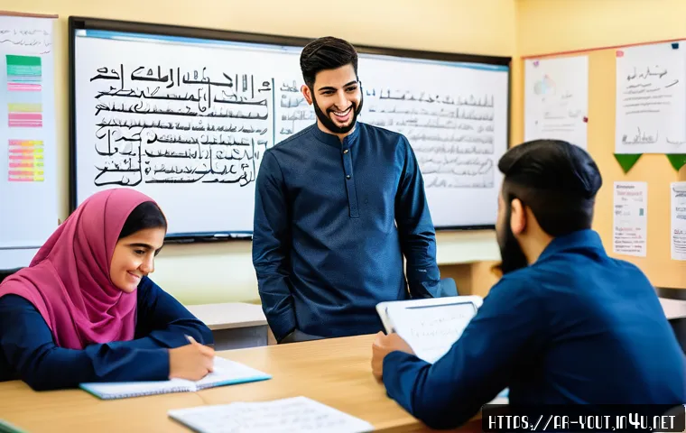 청소년지도사 실무 과정에서의 문제 해결 - A diverse group of young Arabic-speaking trainees and a male youth mentor engaged in an interactive ...