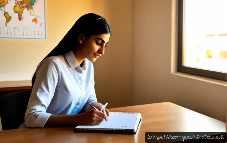 청소년지도사로서의 미래 계획 설정 - Photorealistic Arab youth counselor in modest professional attire sitting at a clean desk, thoughtfu...