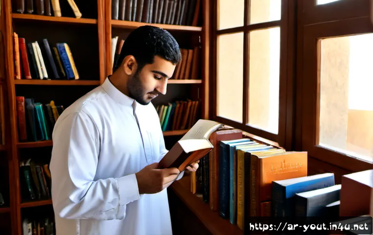 청소년지도사 경력자의 추천 서적 - Photorealistic editorial scene of an experienced Arab youth counselor in modest professional attire ...