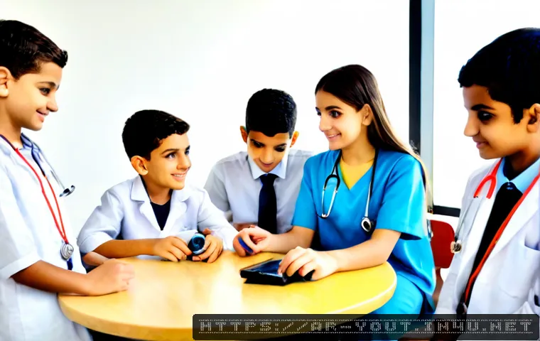 Home 30 청소년지도사와 청소년 진로캠프 운영 - Photorealistic youth career camp workshop in a modern community learning center in an Arab city, a w...