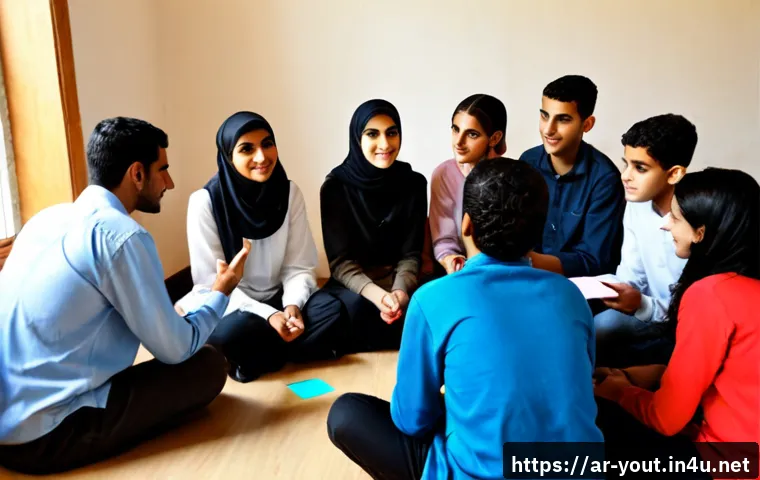 청소년지도사와 청소년 문제 예방 전략 - Photorealistic youth counselor in modest professional attire leading a small prevention workshop wit...