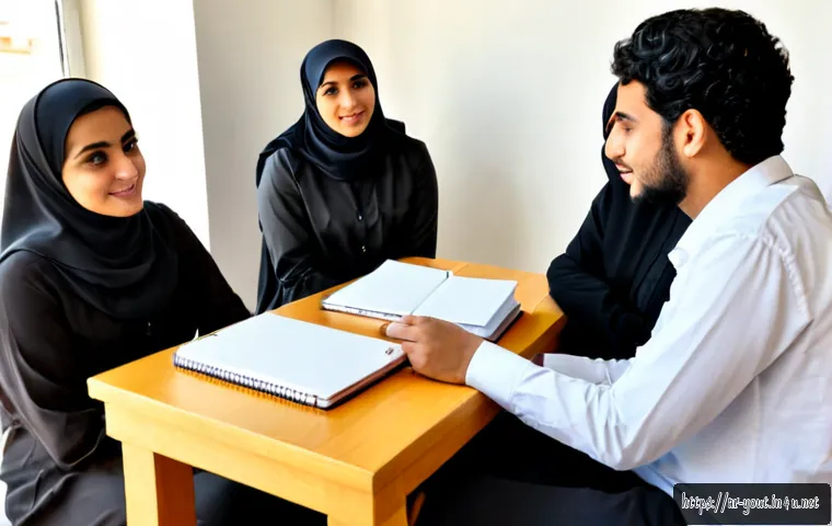 청소년지도사로서의 팀워크 향상법 - Photorealistic youth guidance team workshop in a bright modern community center in an Arab city, div...